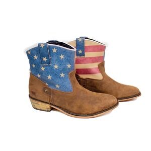 Sterling River Boots Distressed Brown Leather American Flag Booties Size 7.5